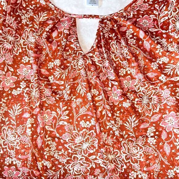 Wrapper Paisley Floral Orange Silky Keyhole Top Blouse Shirt Top medium m - Picture 4 of 7